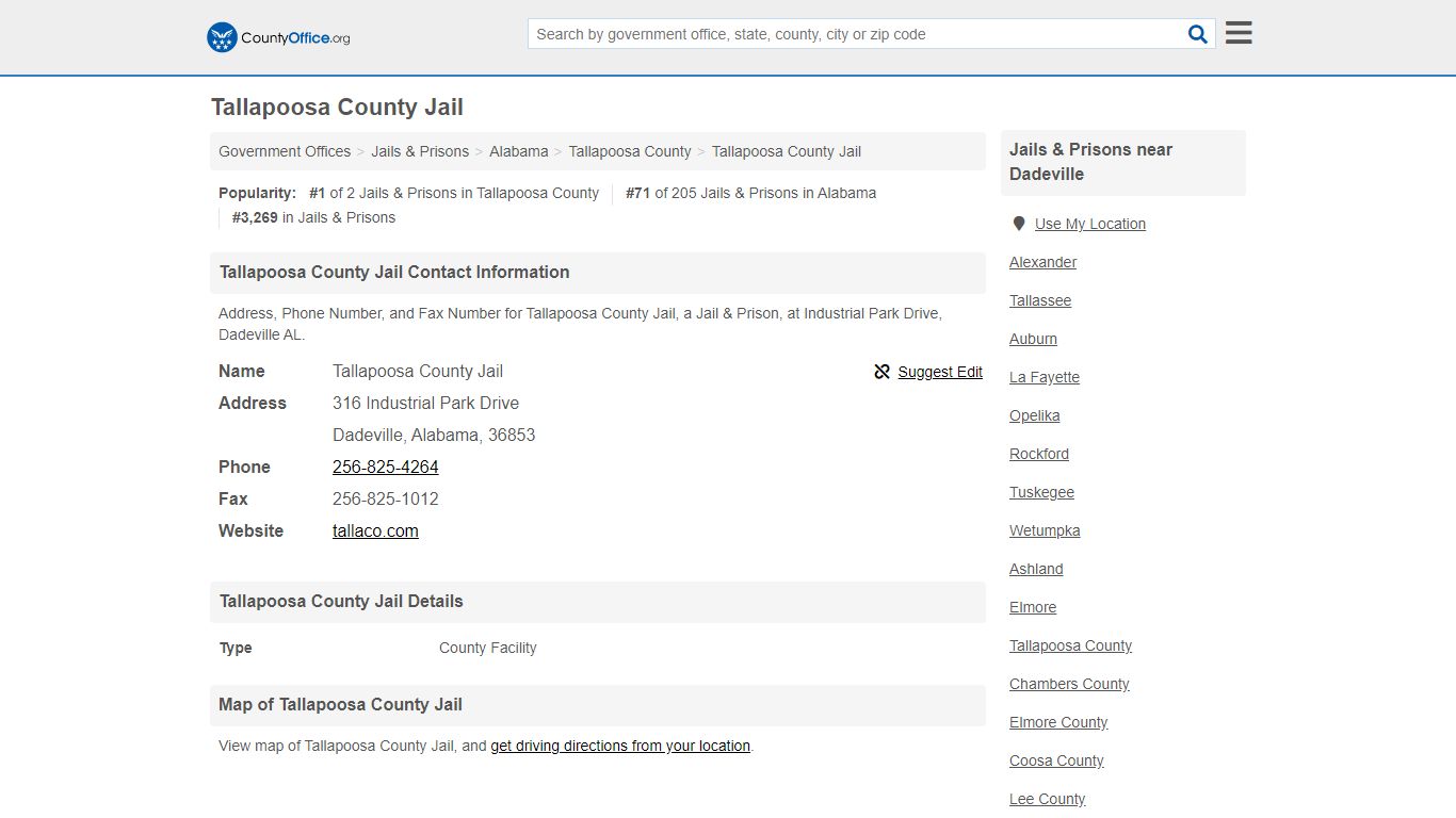 Tallapoosa County Jail - Dadeville, AL (Address, Phone, and Fax)